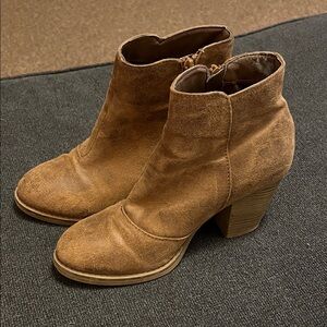 Women’s Suede Tan Ankle Booties with Block Heel
